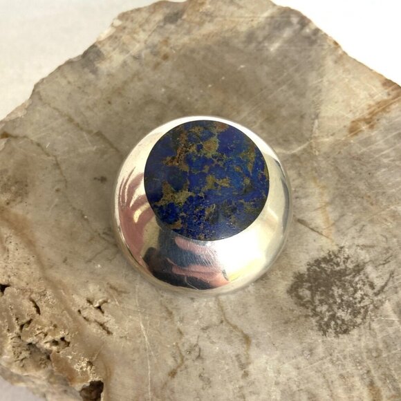 VTG Sterling Silver 950 Mexico Chunky Round Lapis Lazuli Inlay Pendant Brooch - Picture 2 of 16